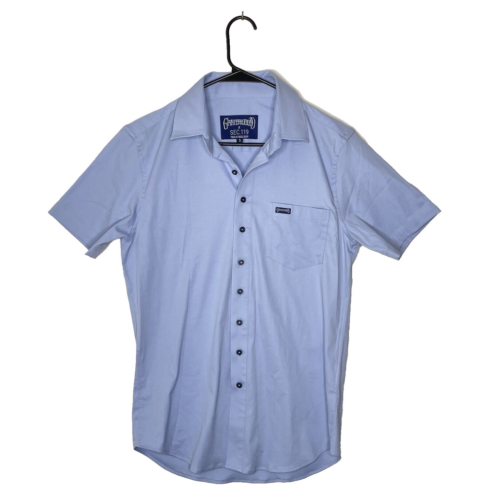 Grateful Dead Button Up Shirt Mens S Light Blue Band Tee Cotton Retro Graphic - Picture 3 of 10